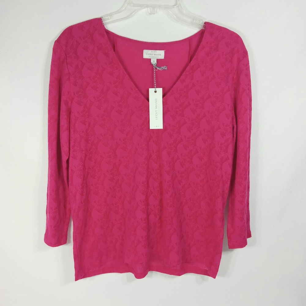LUCKY BRAND Pink Lace V-Neck Top Womens Size Medium NWT
